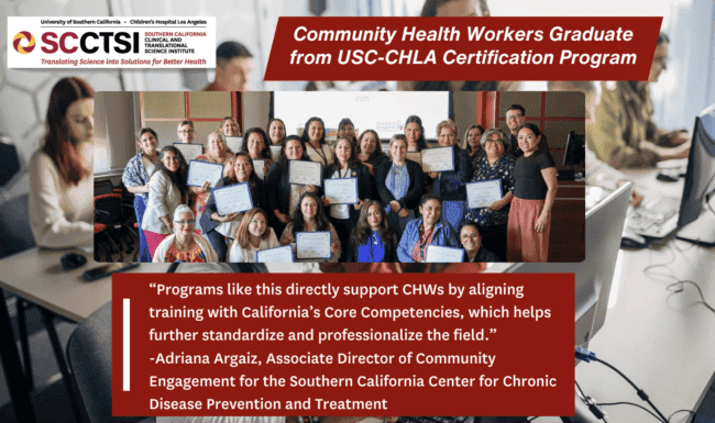 Image of graduating class of community health workers from USC CHLA