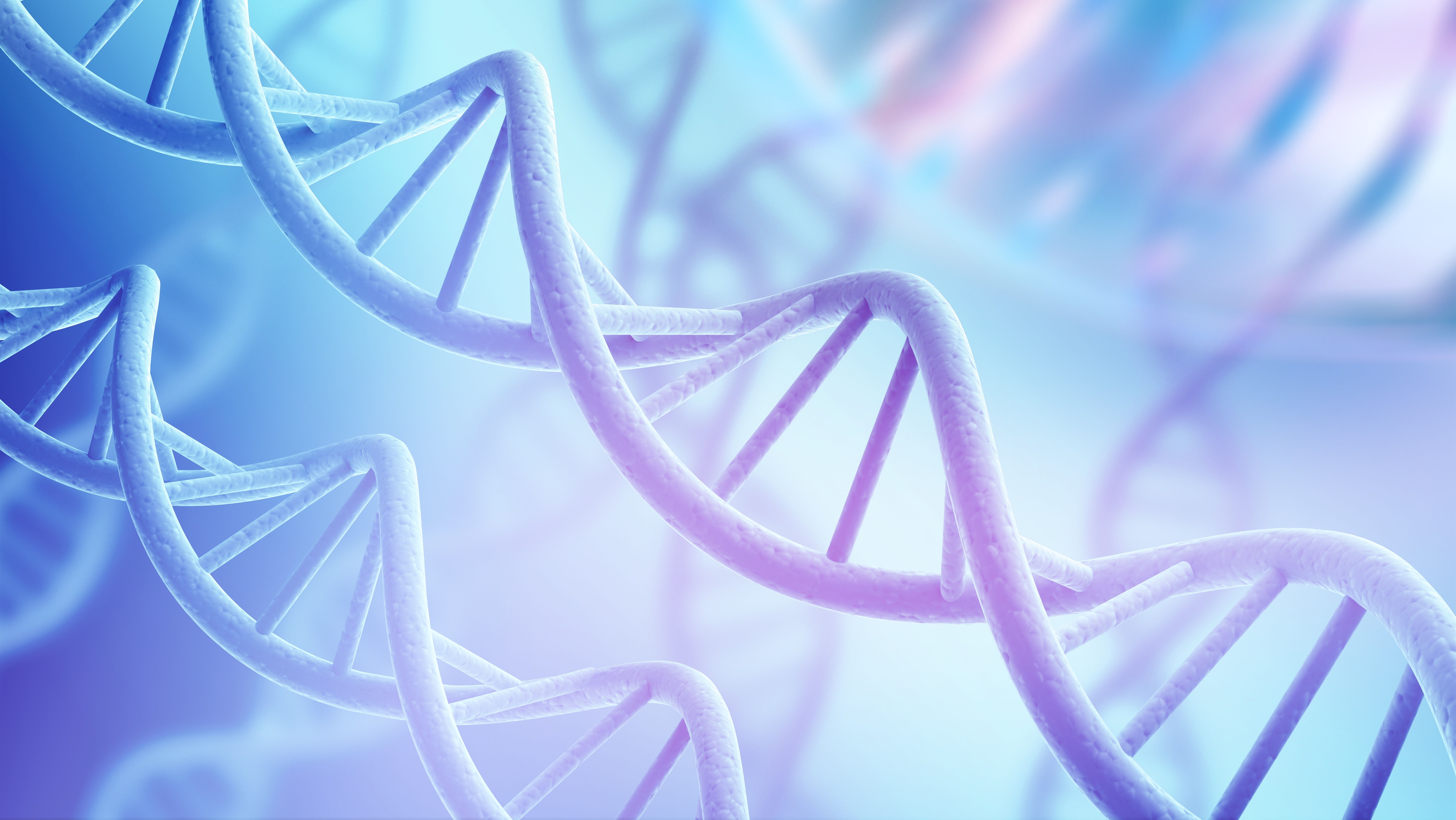 3D representation of DNA on a blue background