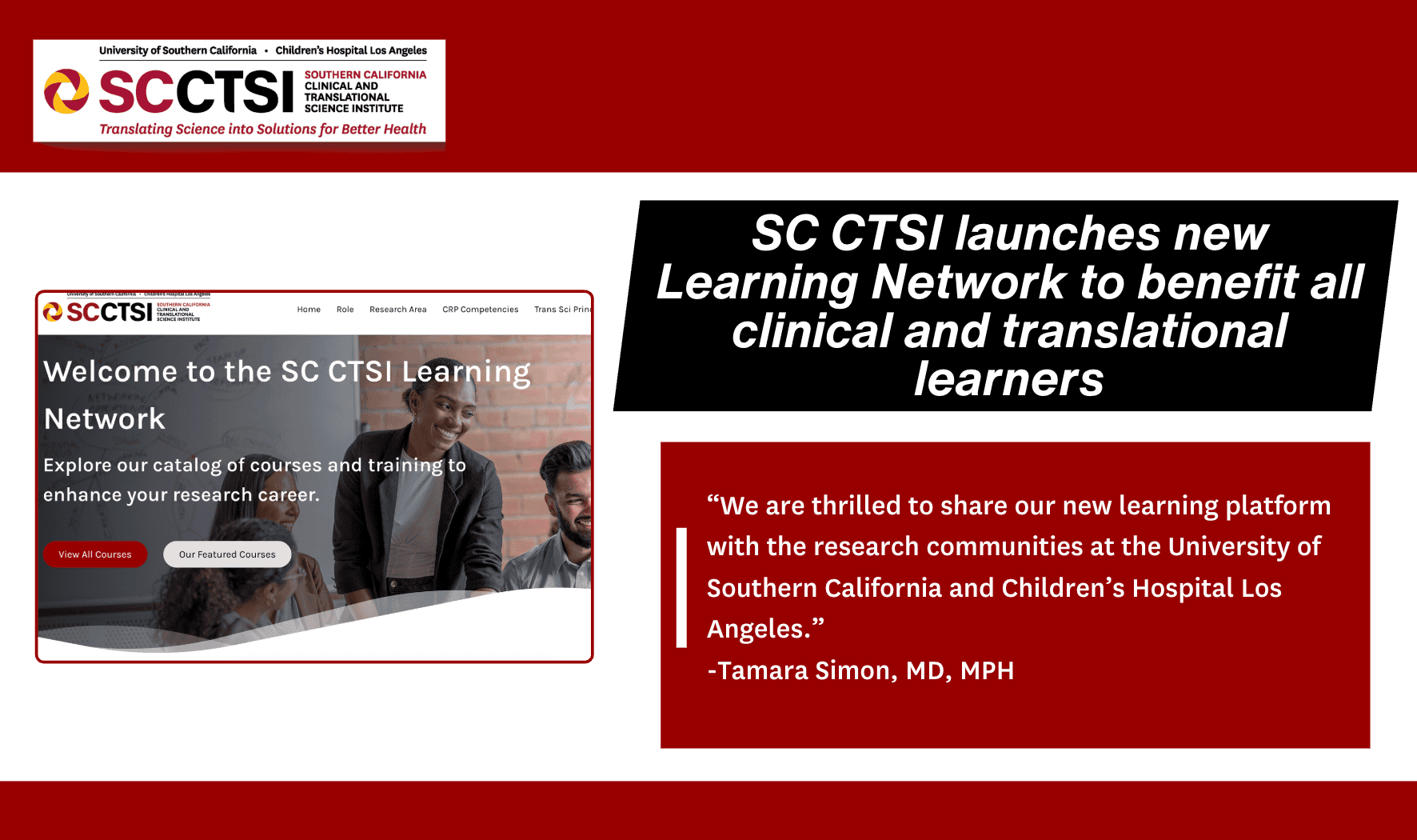 Graphic highlighting "SC CTSI launches new Learning Network to benefit all clinical and translational learners"